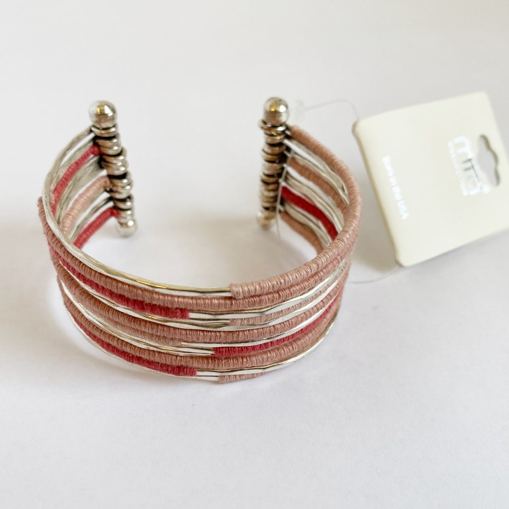 Mia Fashion Silver Bracelet with Pink Silk Thread